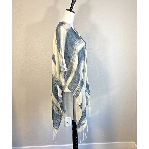 ECOTE Urban Outfitters Stripe Fringe Sheer Poncho One Size Kimono Beachy Boho - Picture 4 of 6